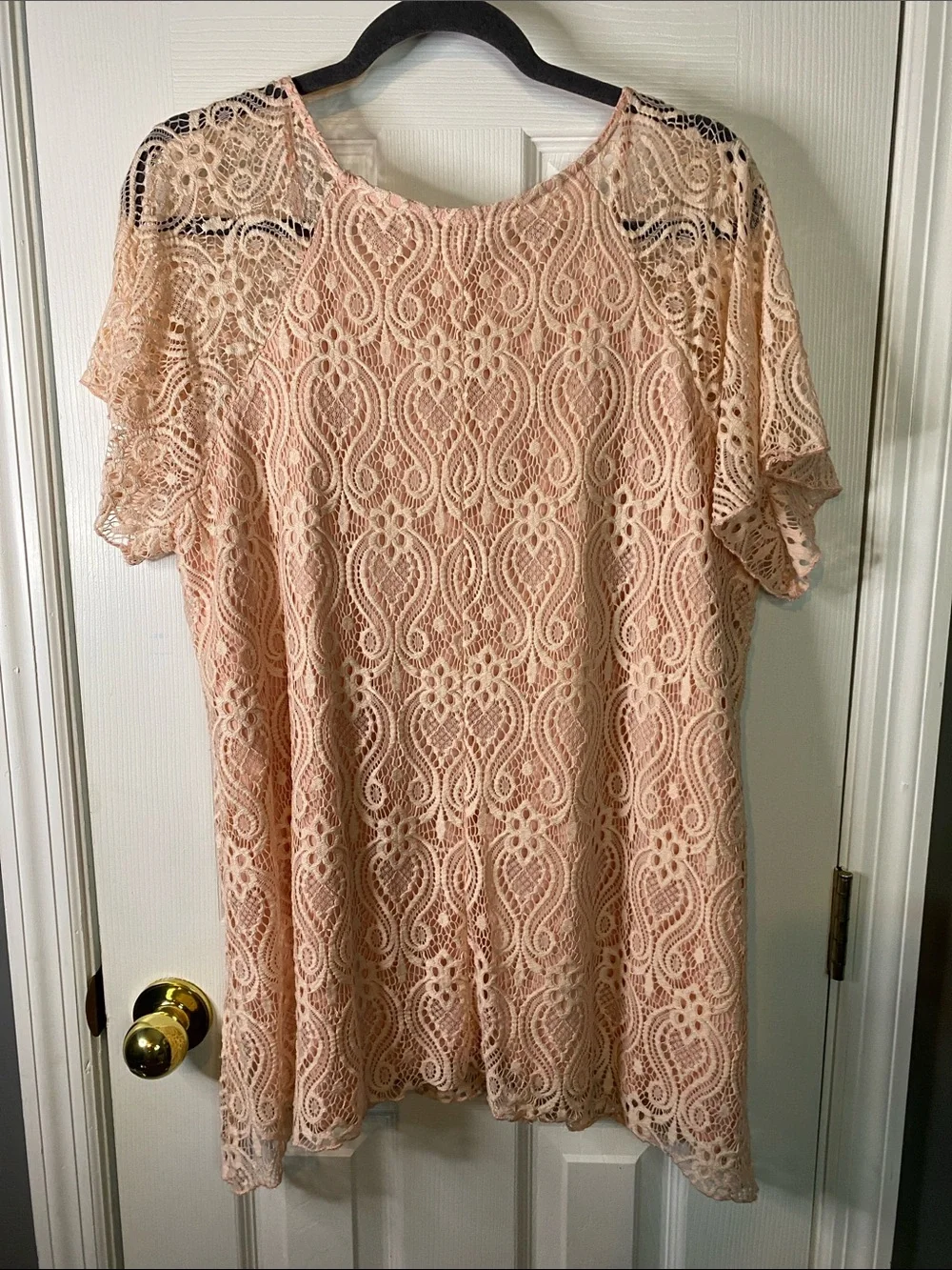 Brittany Black Peach Lace Top with Studded Accent Size2X - Picture 2 of 6